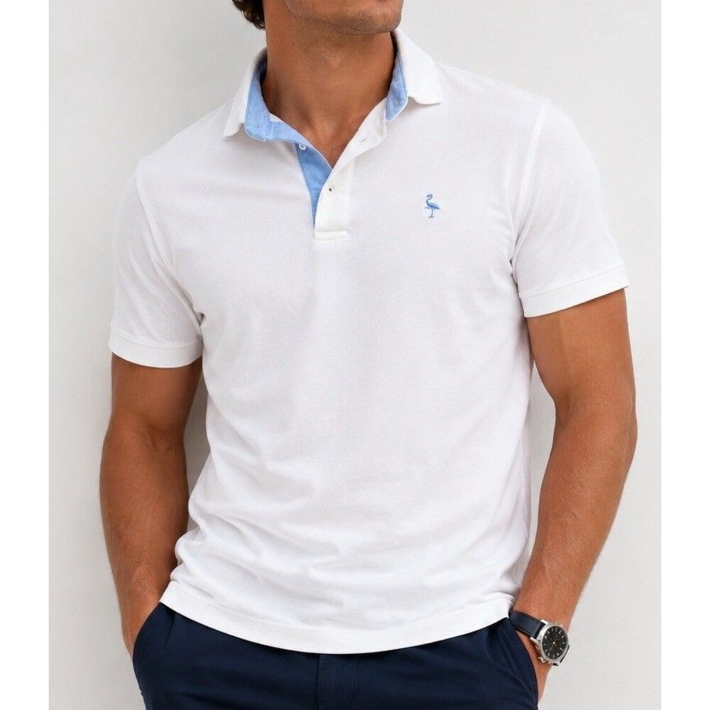 Tailorbyrd Mens White Polo Shirt Medium Short Sleeve With Blue Ascents